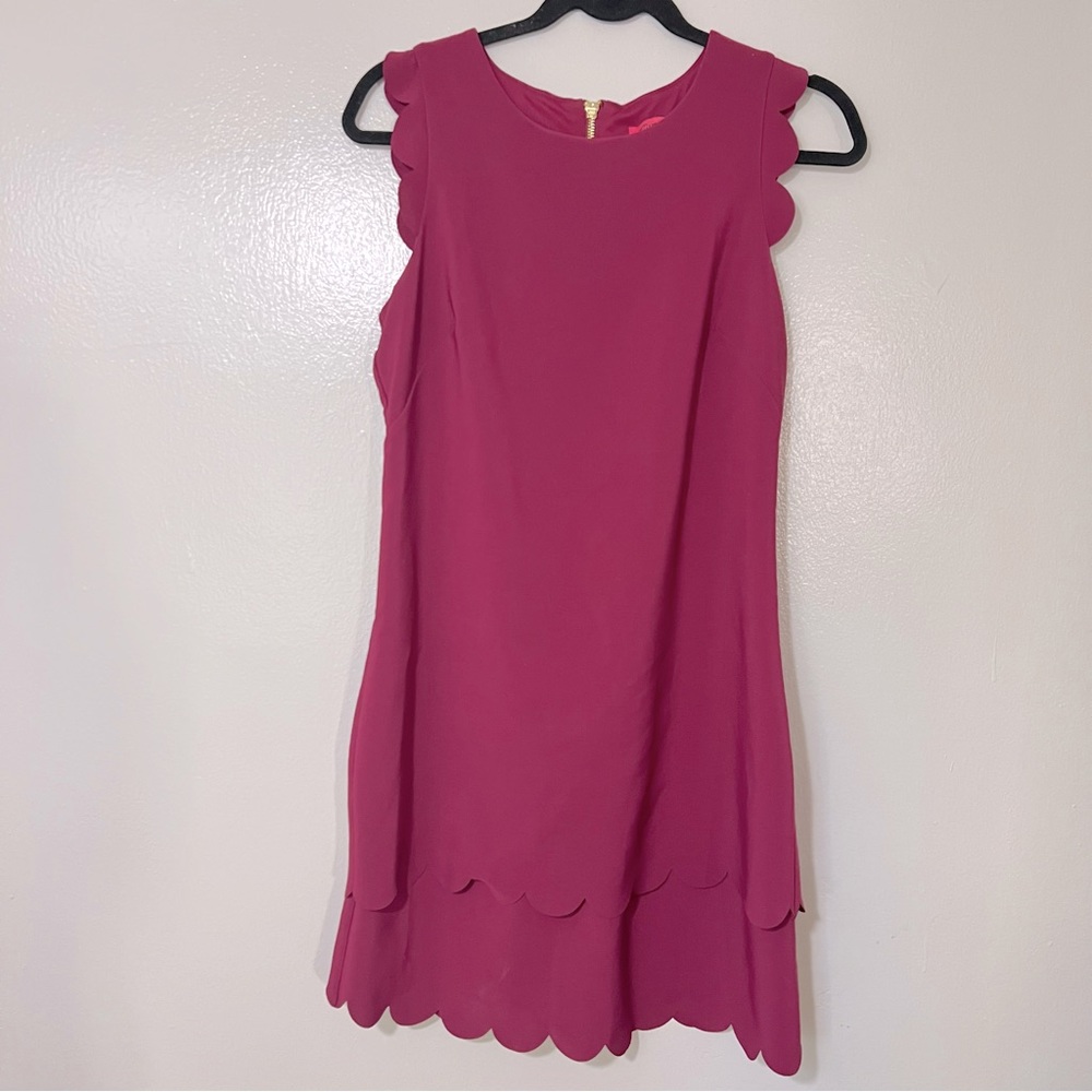 Betsey Johnson Sheath Sleeveless Scallop Edge Sheath Pink Magenta Dress Sz 6
